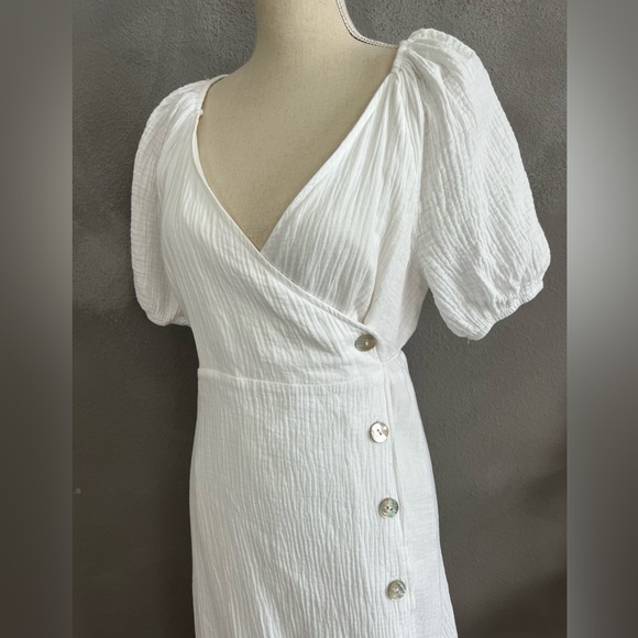 NEW CRESCENT rosarioi wrap midi dress- mother of Pearl buttons - Picture 1 of 8